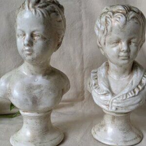 Vintage Napcoware Busts Sculpture of Girl & Boy Bust Statue Pair French Neoclass